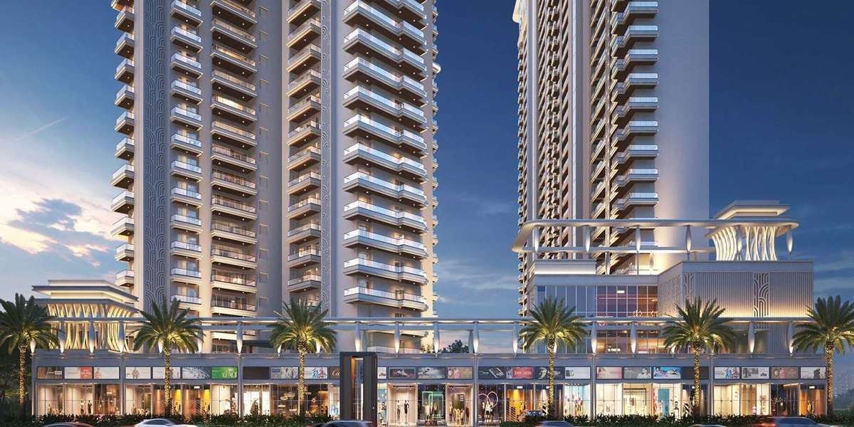 Artist’s impression of the retail frontage at the base of VVIP Addresses with shopfronts and palms.